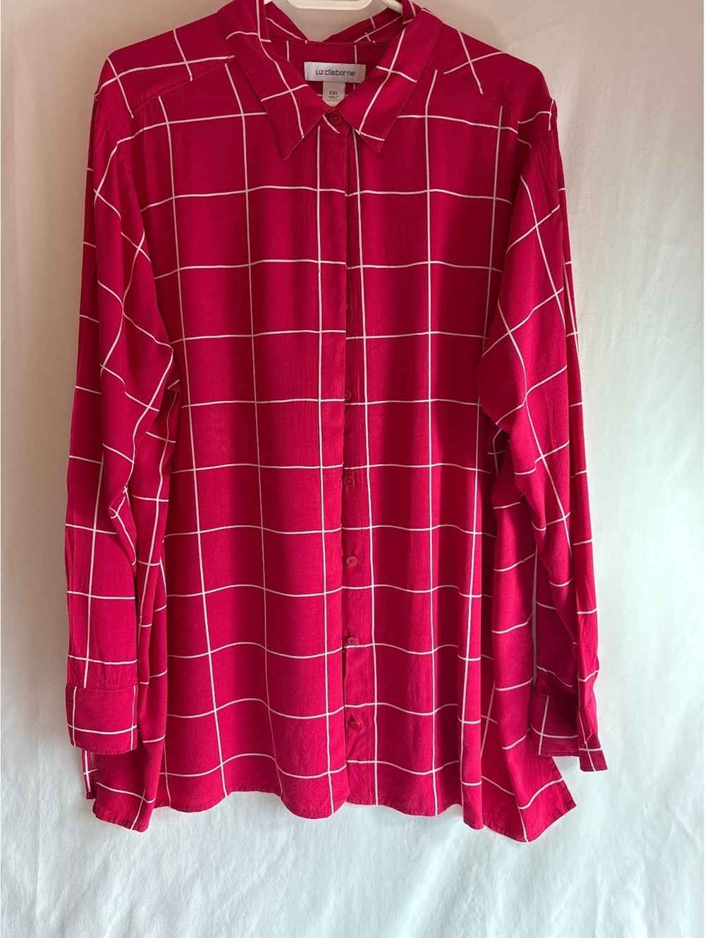 Liz Claiborne Women's Red Windowpane Button-Up Shirt XXL
